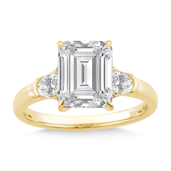 Emerald Solitaire Engagement Ring w/ Round Side Accents