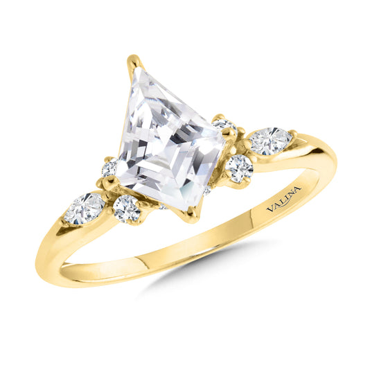 Kite Cut Center w/ Marquise and Round Accent Engagement Ring