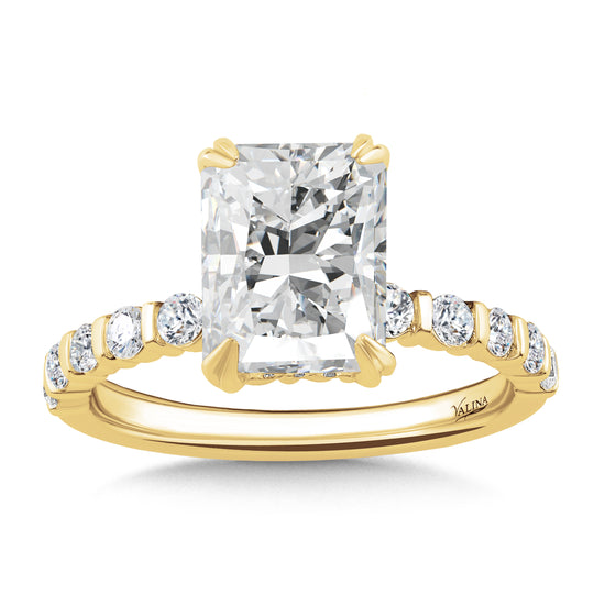 Radiant Solitaire Engagement Ring w/ 10-Round Side Accents