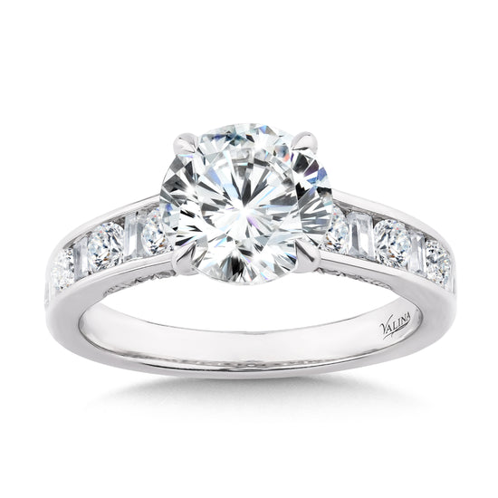 Round Center Engagement Ring with Round and Baguette Channel Accents