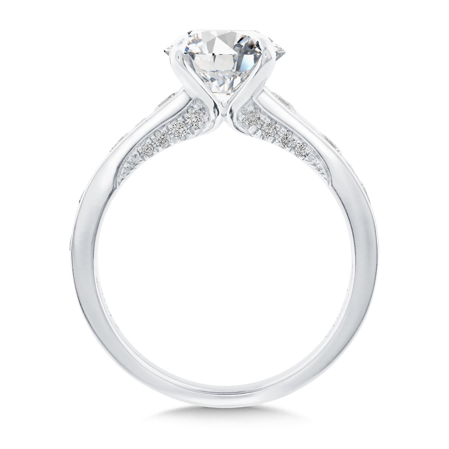 Round Center Engagement Ring with Round and Baguette Channel Accents