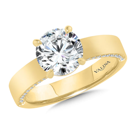 3.8 MM Wide Round Solitaire Set in 14KY w/ Studded Prongs and Bridge