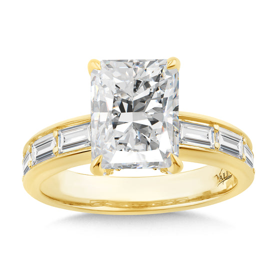 14KT Yellow Gold Engagement Ring with 2ctw Radiant-Cut Center and Inset Baguettes