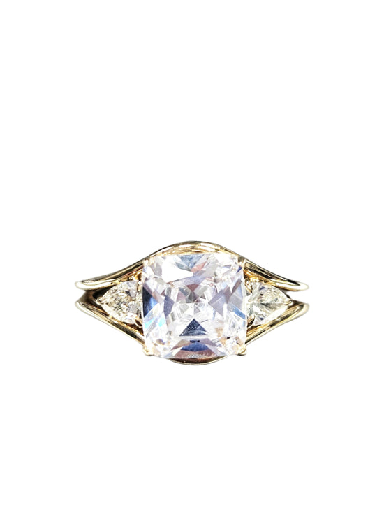 14KT Yellow Gold Three-Stone Ring with 1.50ctw Cushion-Cut Center and Pear-Shaped Accents