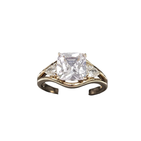 14KT Yellow Gold Three-Stone Ring with 1.50ctw Cushion-Cut Center and Pear-Shaped Accents