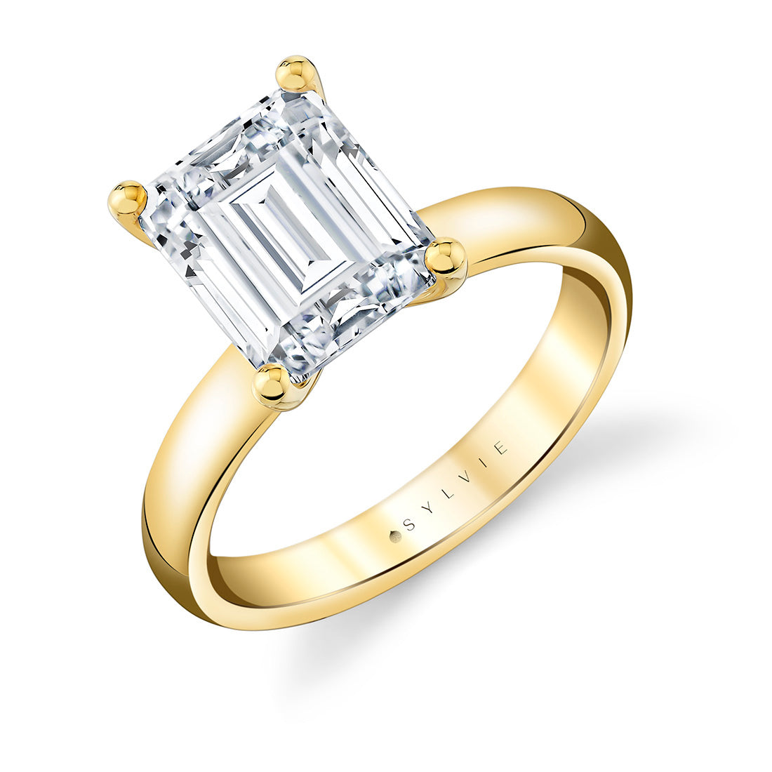 MILA Emerald Cut Solitaire w/ Wide Band in 14KY
