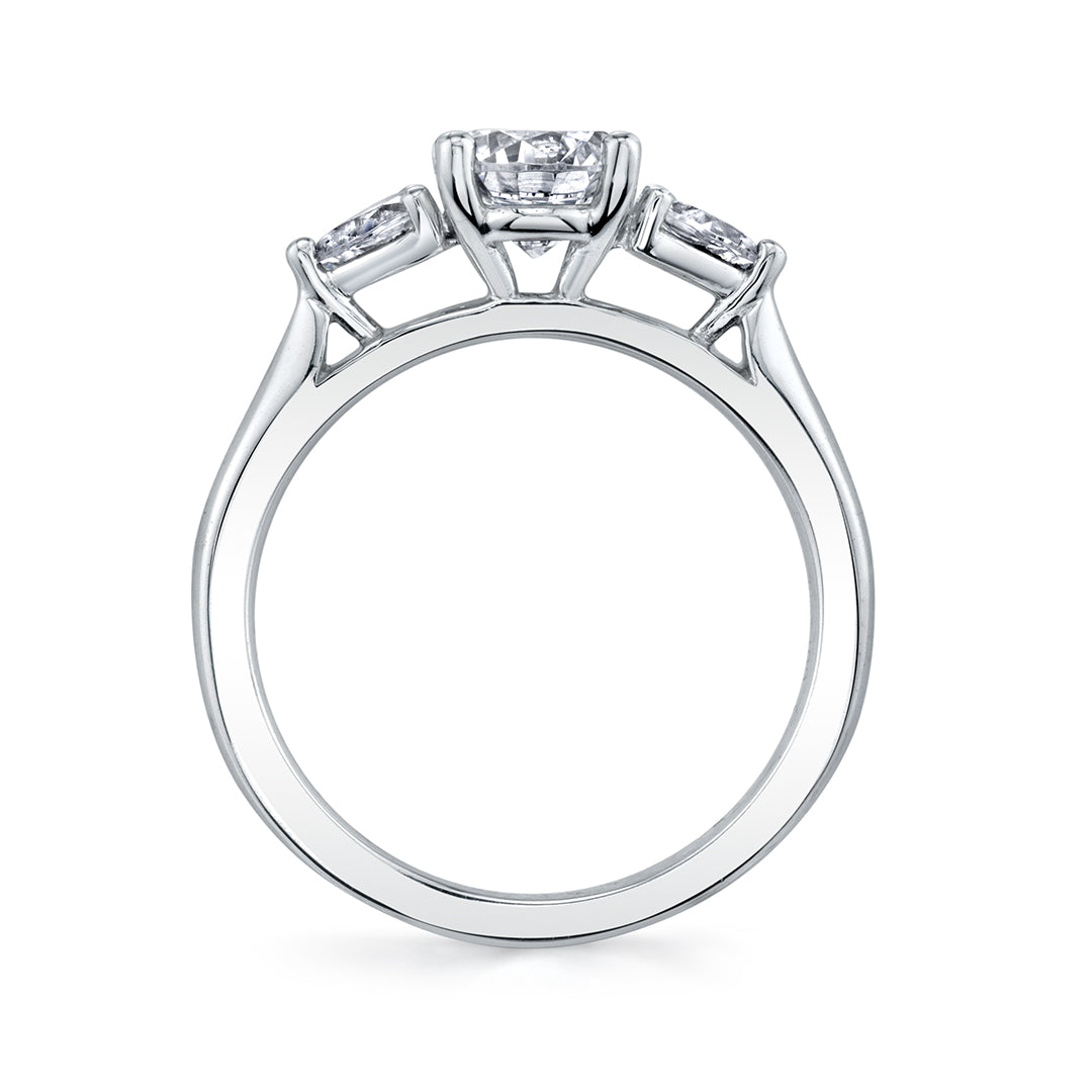 MARTINE 3 Stone Ring with Round Center, Pear Sides in 14KW