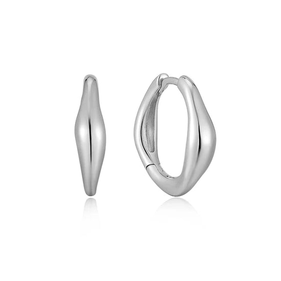 Wave Huggie Hoop Earrings in Silver