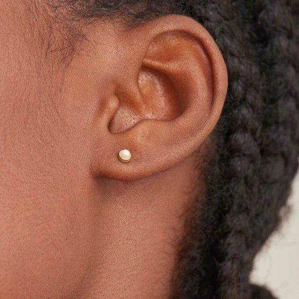 Pearl Cabochon Stud Earrings in Gold