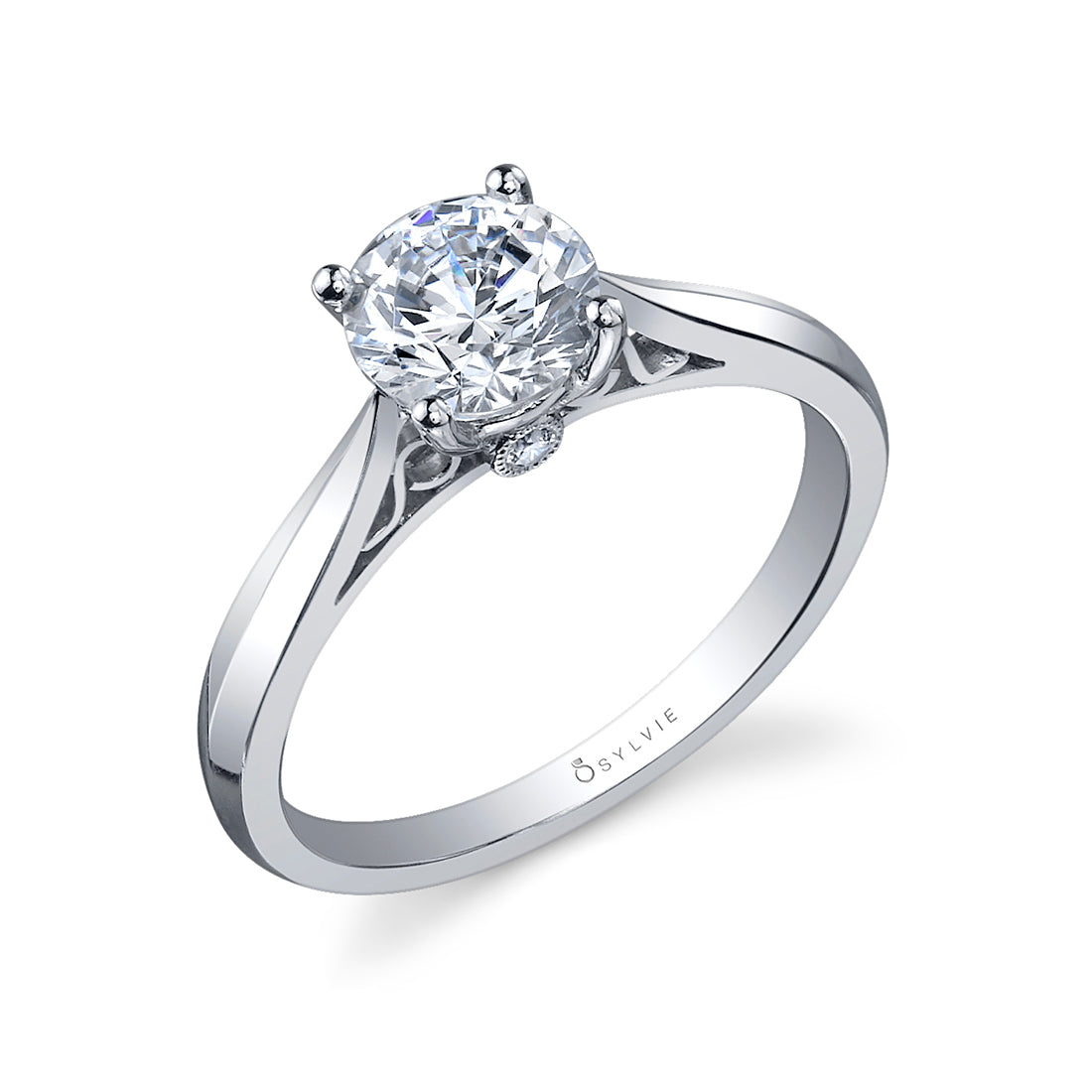 CARINA 1.25ct Round Knife Edge Solitaire Ring w/ Peekaboo Diamond in 14KW