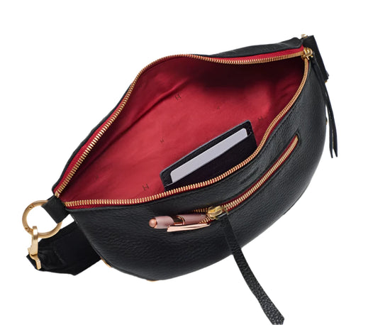 CHARLES CROSSBODY in Black/Gold with Red Zip