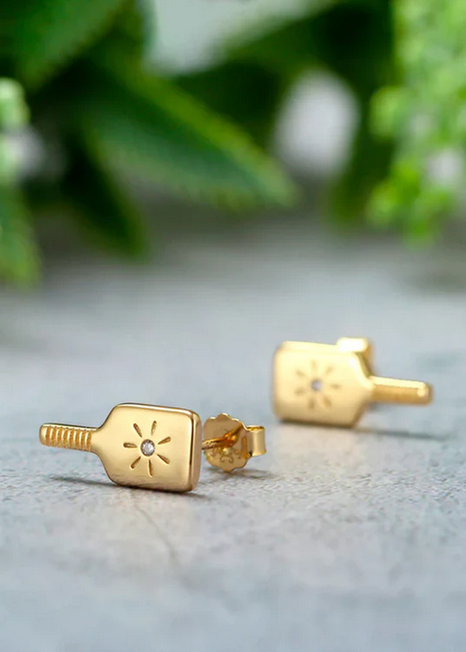 Pickleball Paddle Stud Earrings Gold