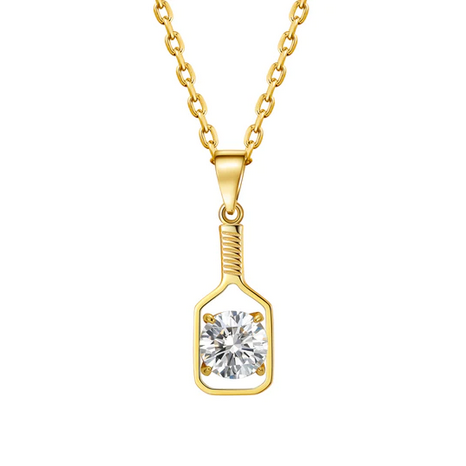 Pickleball Bling Belle Solitaire Gold Necklace, pickleball jewelry, pickle ball jewelry, pickleball jewelry, pickleball necklace, best pickleball gifts, pickleball for women