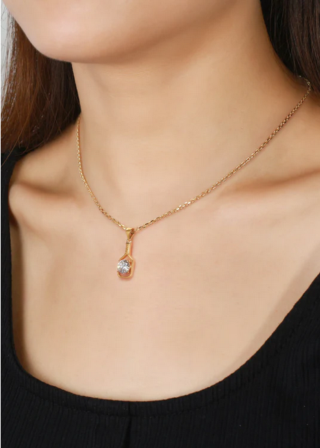 Pickleball Bling Belle Solitaire Gold Necklace 