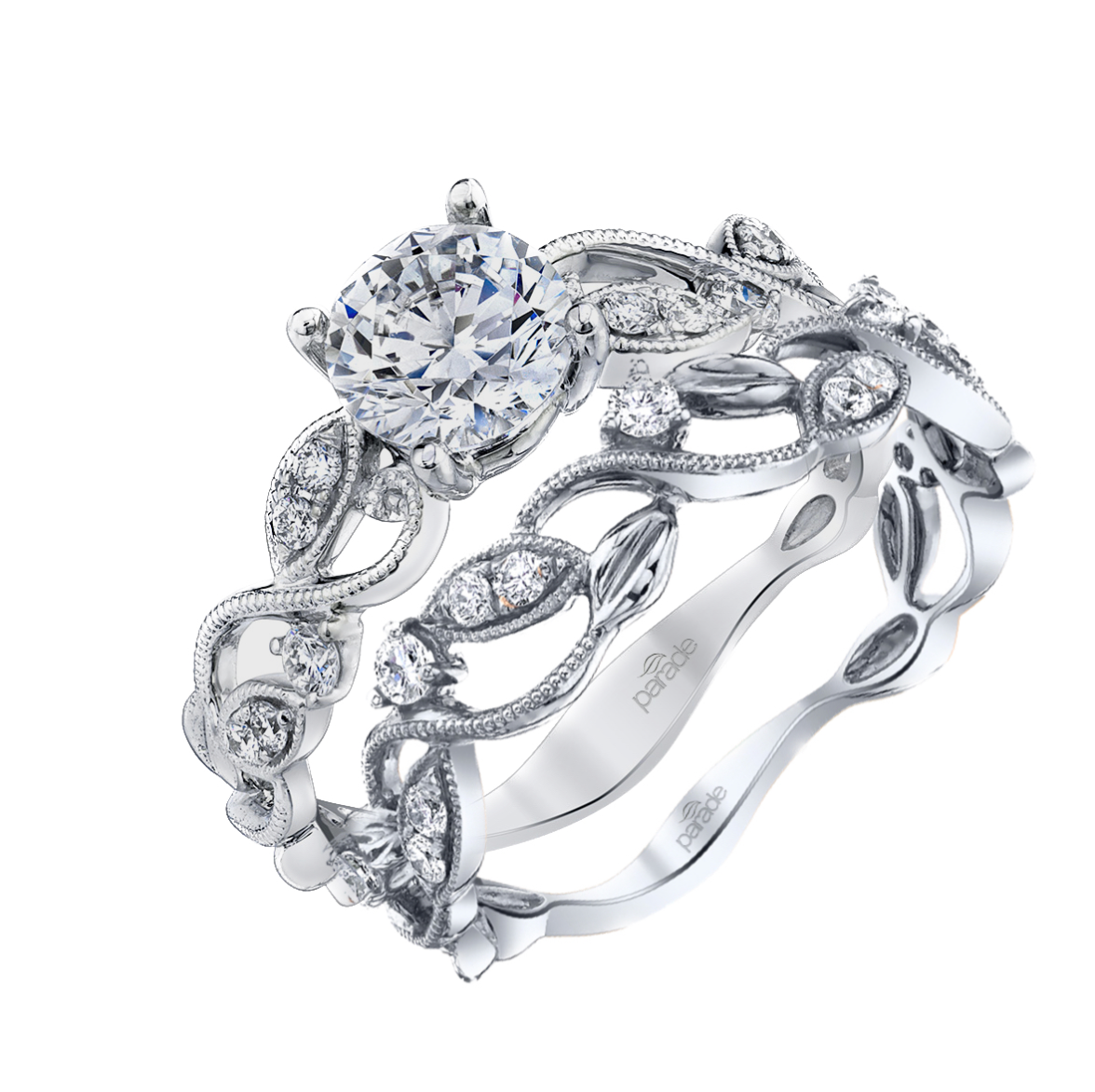 Leaf Swirl Diamond Band in 14K White Gold