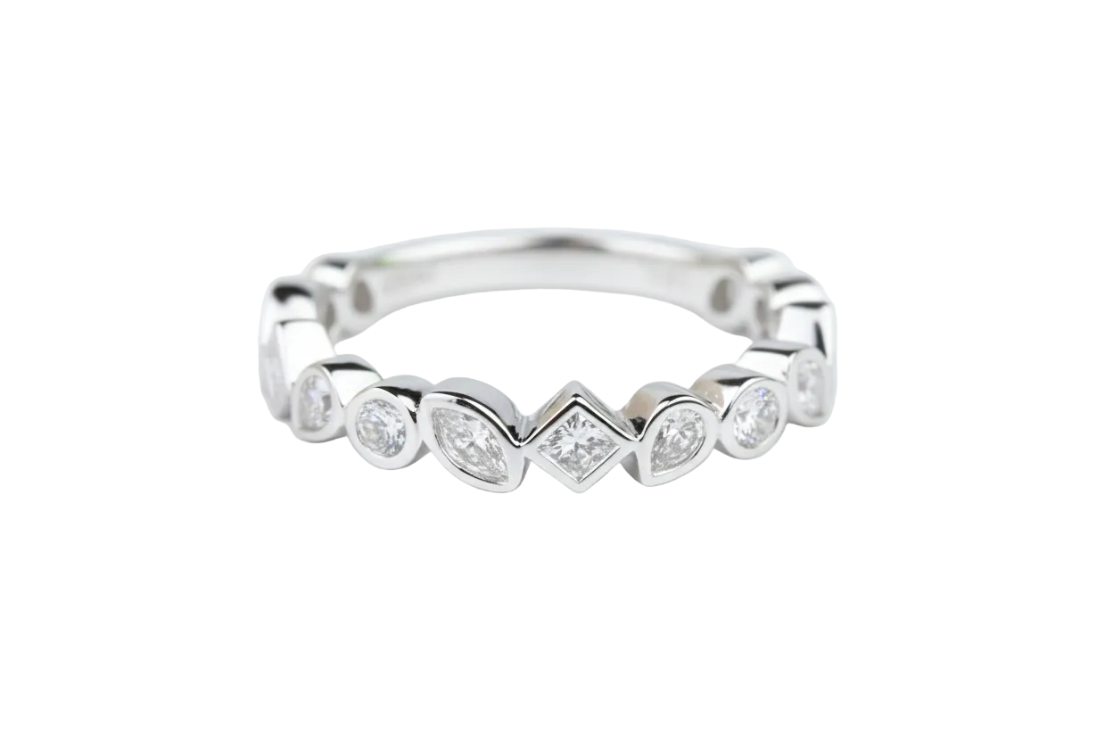 Multi Shaped Diamond Band in 14KW