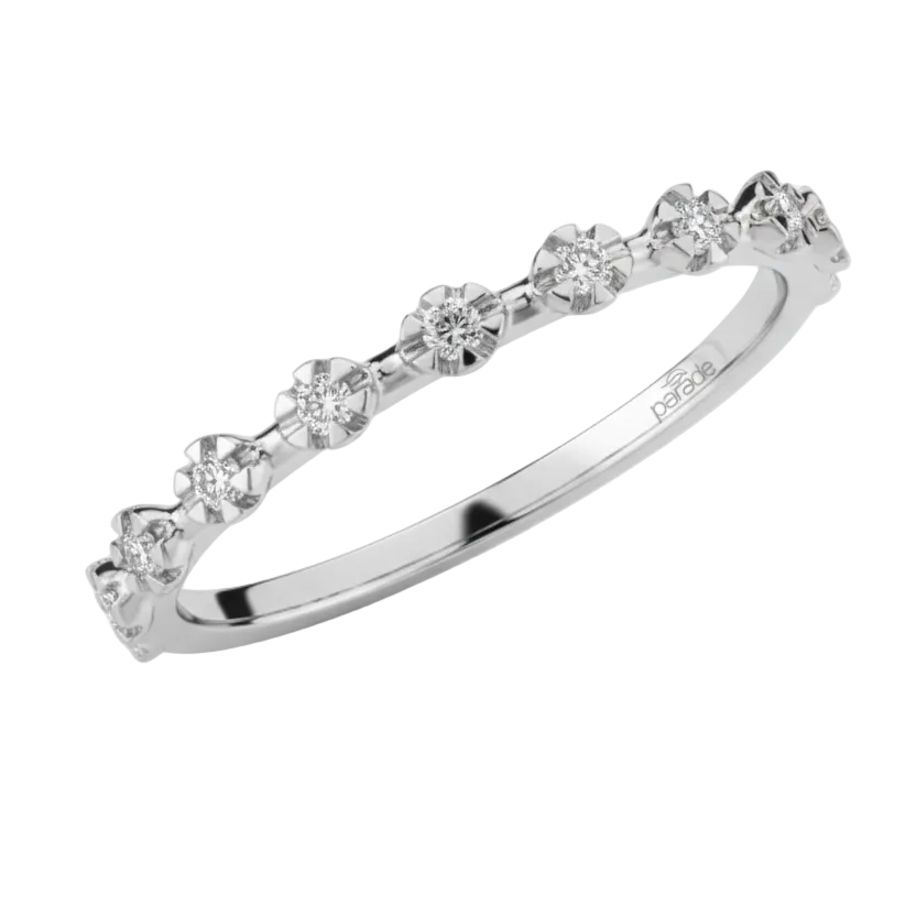 Round Illusion Set Diamond Dainty Band in 14K White Gold
