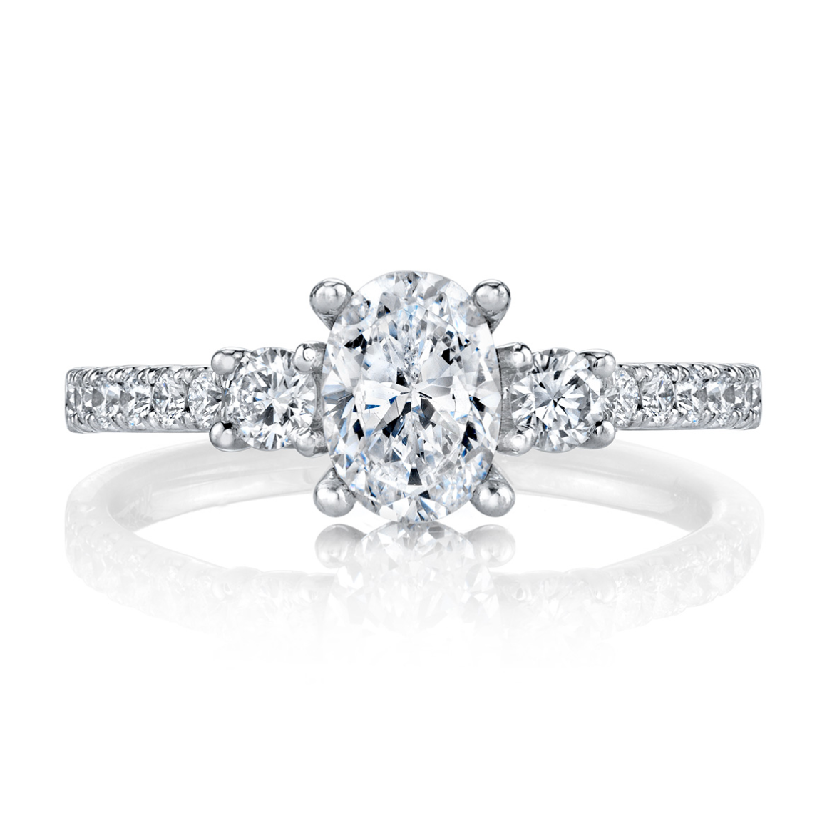 3-Stone Semi-Mount Ring with Oval Center & Round Diamond Sides in 14K White Gold