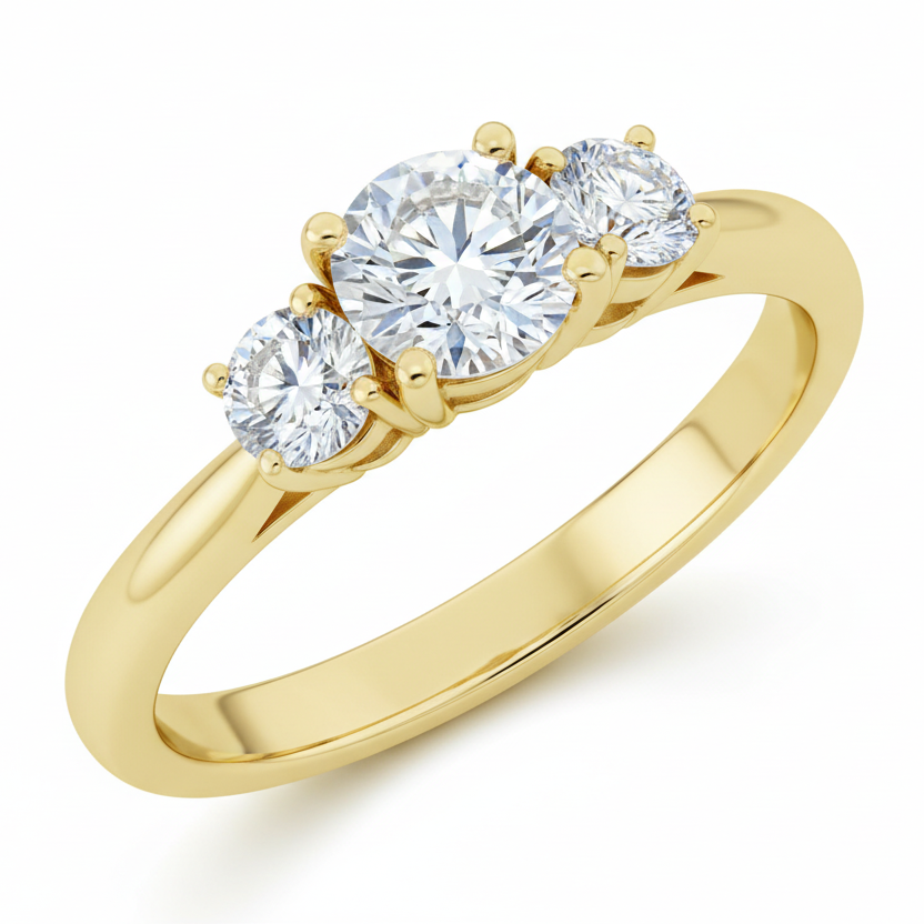 Round 3-Stone Semi-Mount Ring in 14K Yellow Gold