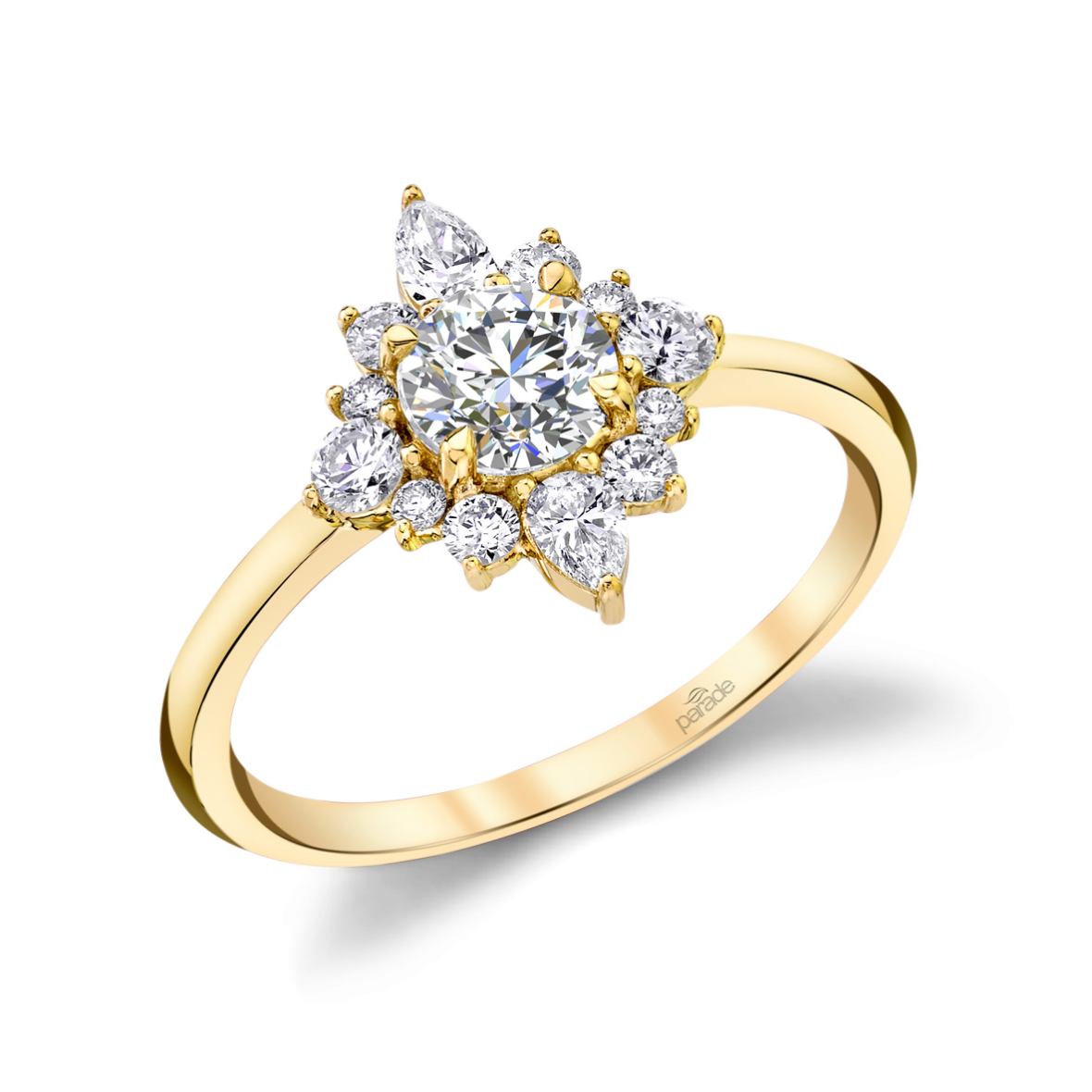 Round Solitaire Semi-Mount Ring with Diamond Shaped Halo in 14K Yellow Gold