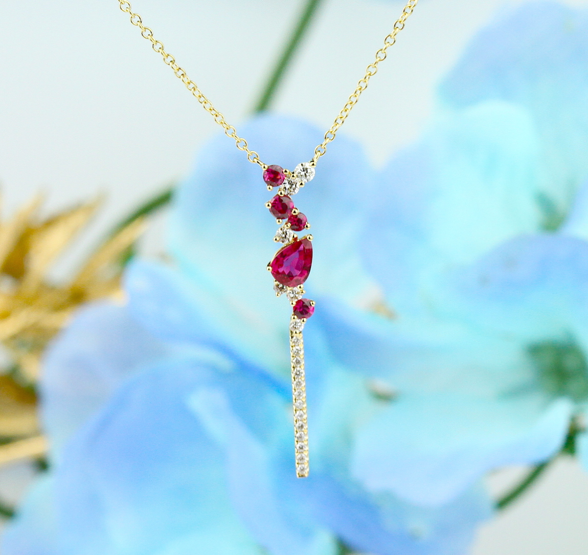 Ruby/Diamond Lariat Necklace in 14KY