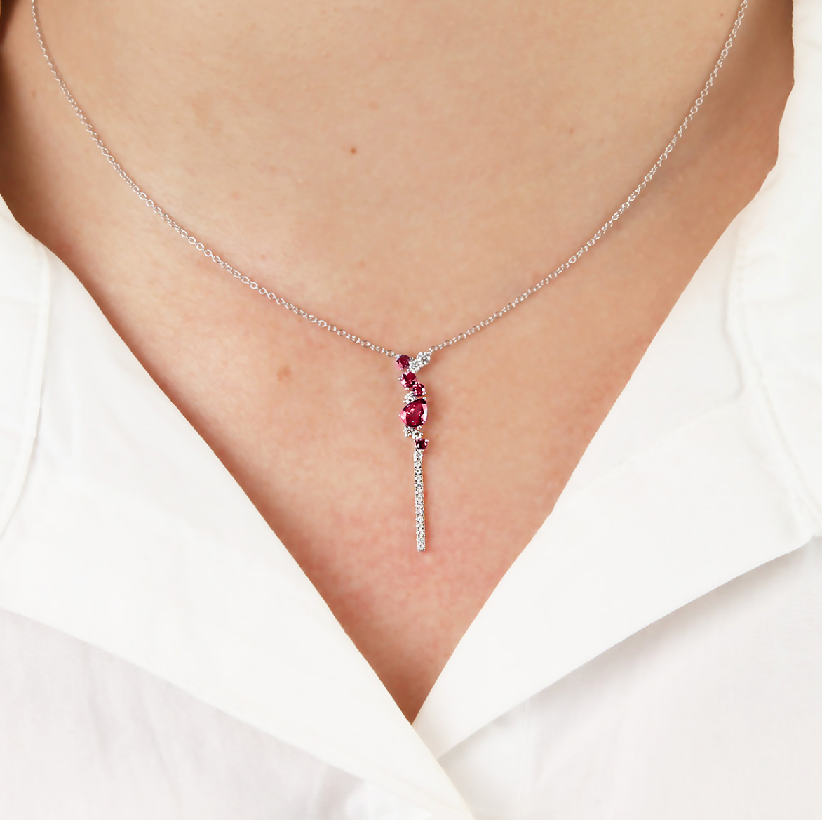 Ruby/Diamond Lariat Necklace in 14KY