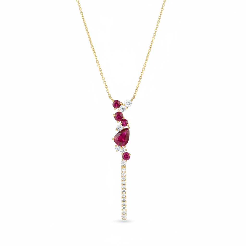 Ruby/Diamond Lariat Necklace in 14KY