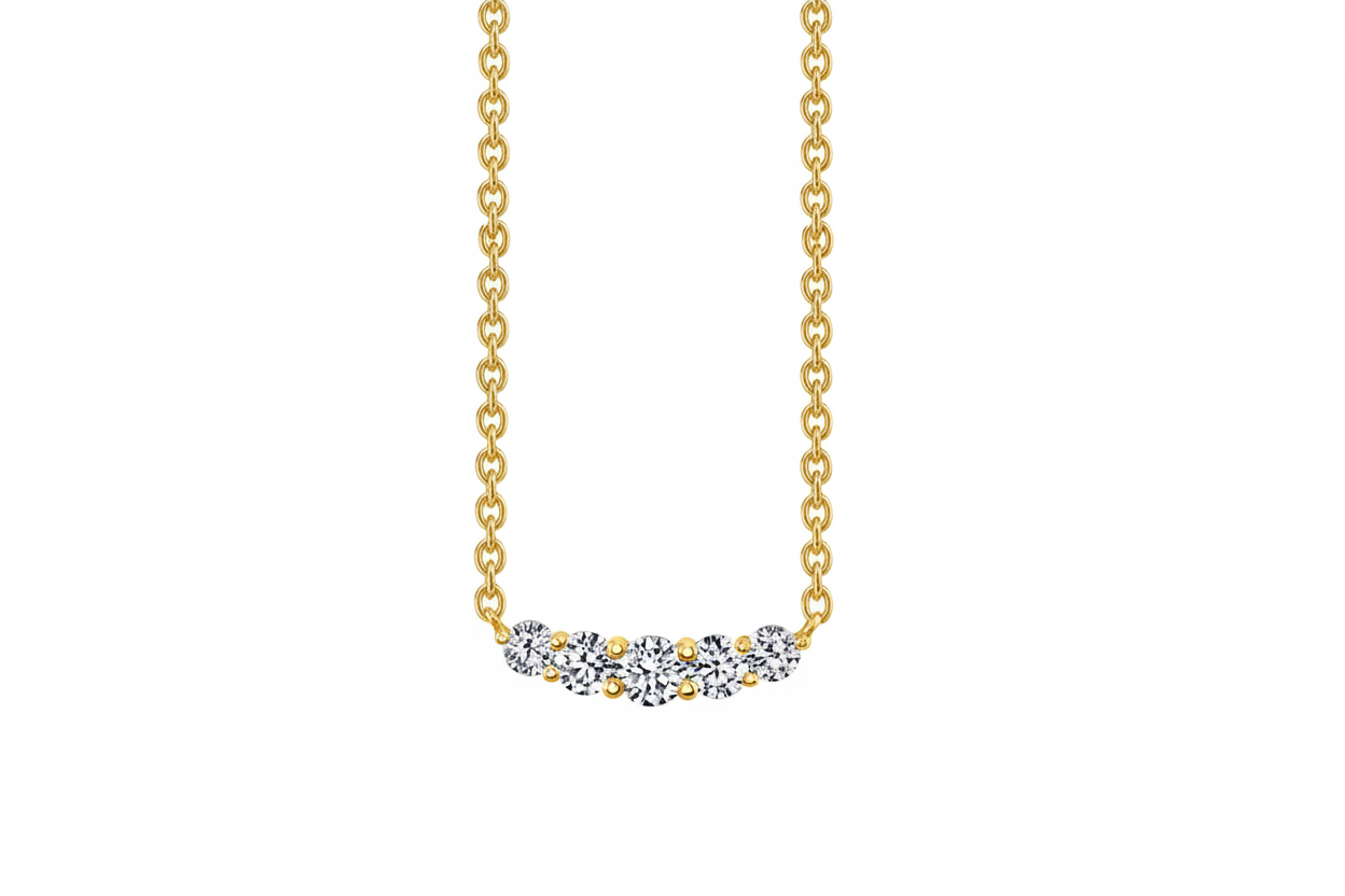 5 Stone Diamond Curved Line Necklace in 14KY
