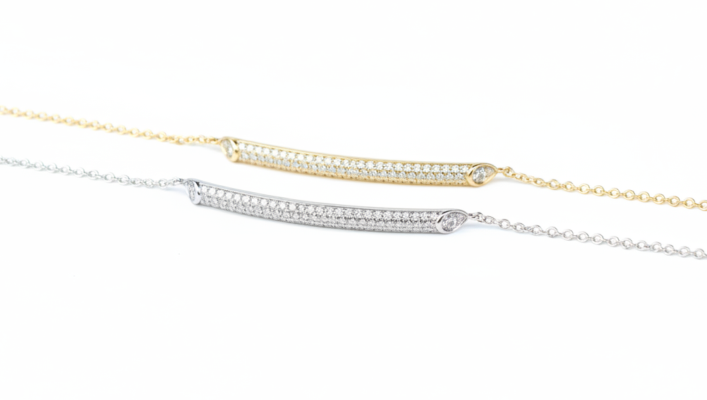 Pave' Diamond Adjustable Bar Bracelet in 14KY