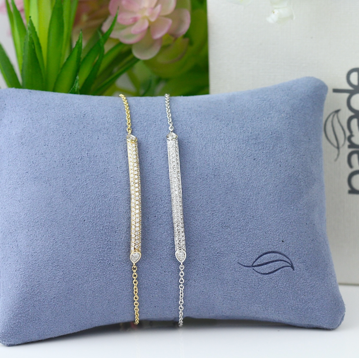 Pave' Diamond Adjustable Bar Bracelet in 14KY