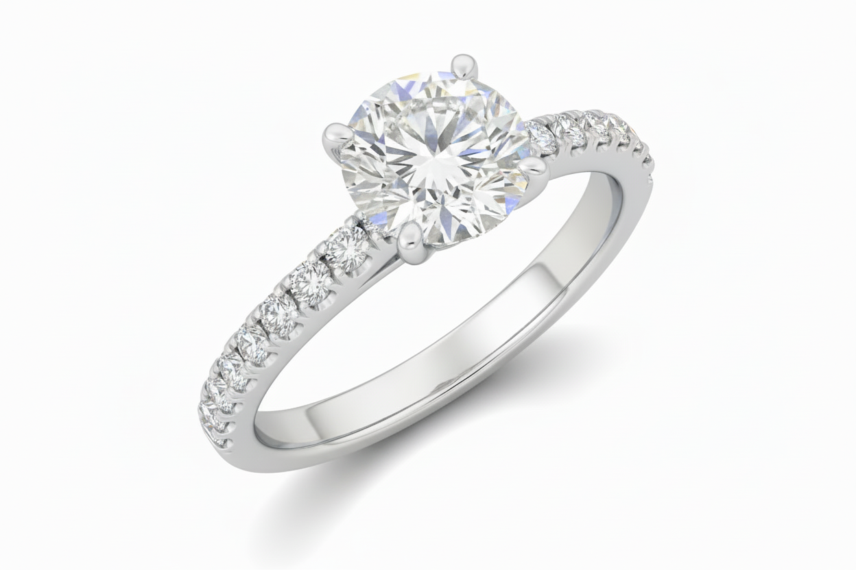 Round 6-Prong Solitaire Semi-Mount Engagement Ring with Diamond Shank in 14K White Gold