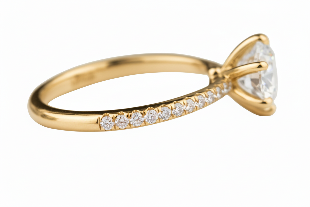 Round 6-Prong Solitaire Semi-Mount Engagement Ring with Diamond Shank in 14K Yellow Gold