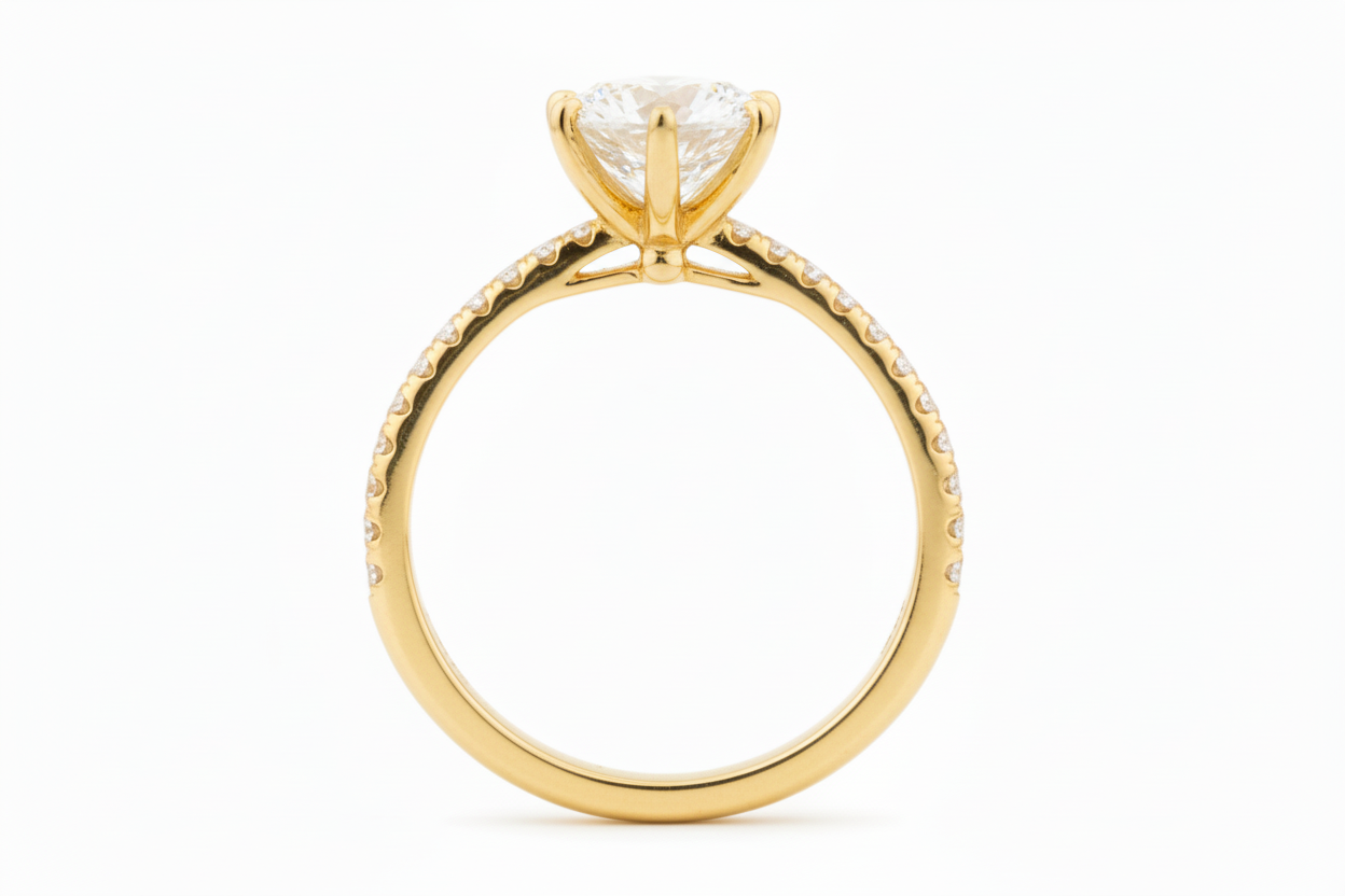 Round 6-Prong Solitaire Semi-Mount Engagement Ring with Diamond Shank in 14K Yellow Gold