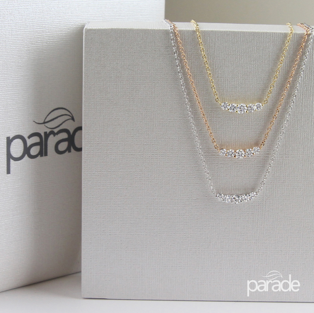 5 Stone Diamond Curved Line Necklace in 14KY