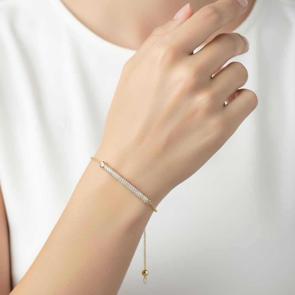 Pave' Diamond Adjustable Bar Bracelet in 14KY