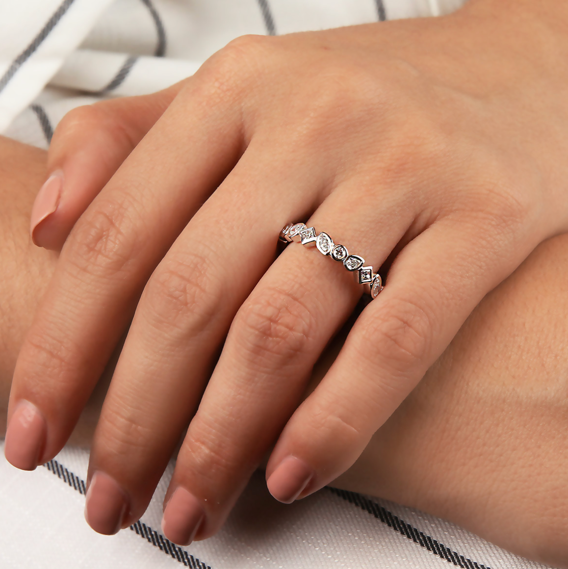 Multi Shaped Diamond Band in 14KW