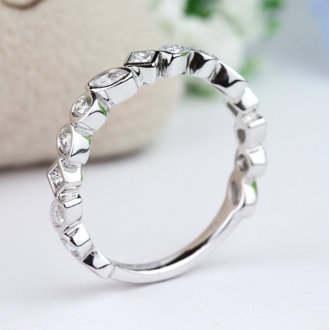 Multi Shaped Diamond Band in 14KW