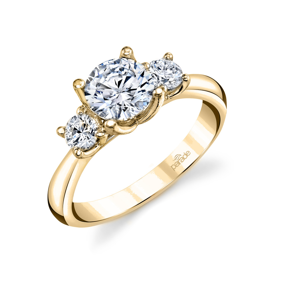 3- Round Stone Semi-Mount Ring in 14K Yellow Gold
