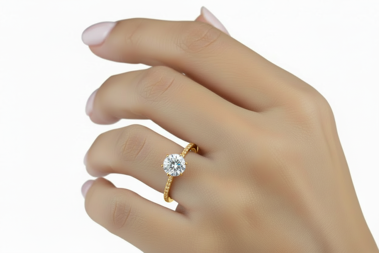 Round 6-Prong Solitaire Semi-Mount Engagement Ring with Diamond Shank in 14K Yellow Gold