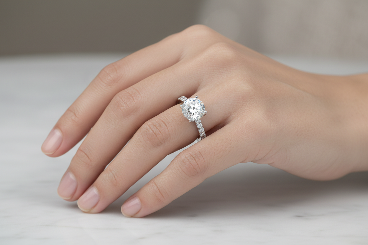 Round Solitaire Semi-Mount Ring with Hidden Halo in 14K White Gold