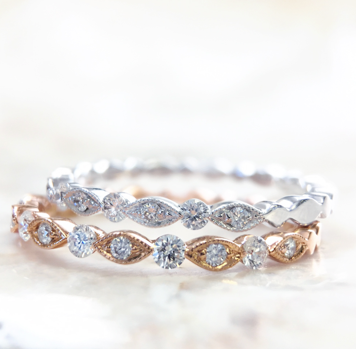 Diamond Scalloped Band in 14K Rose Gold