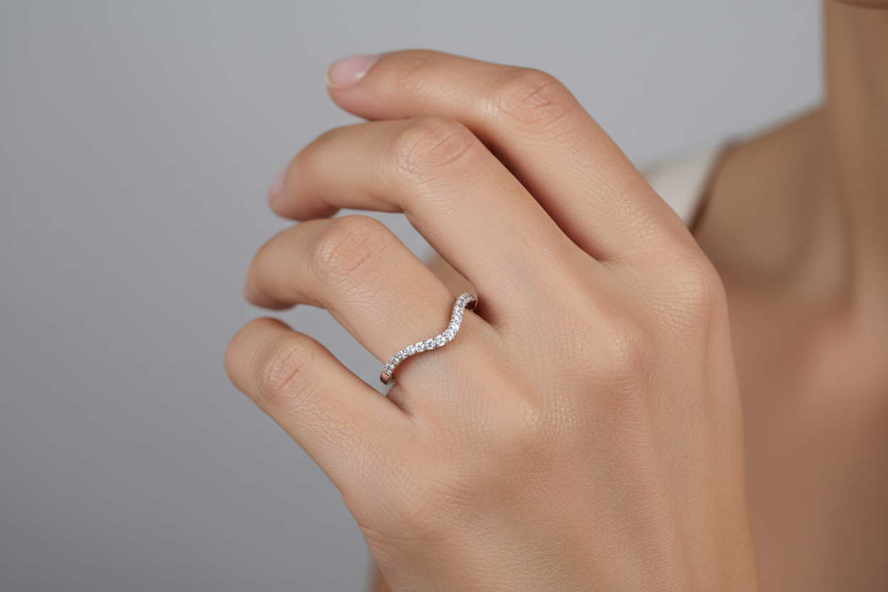 Diamond Contoured Band in 14K White Gold