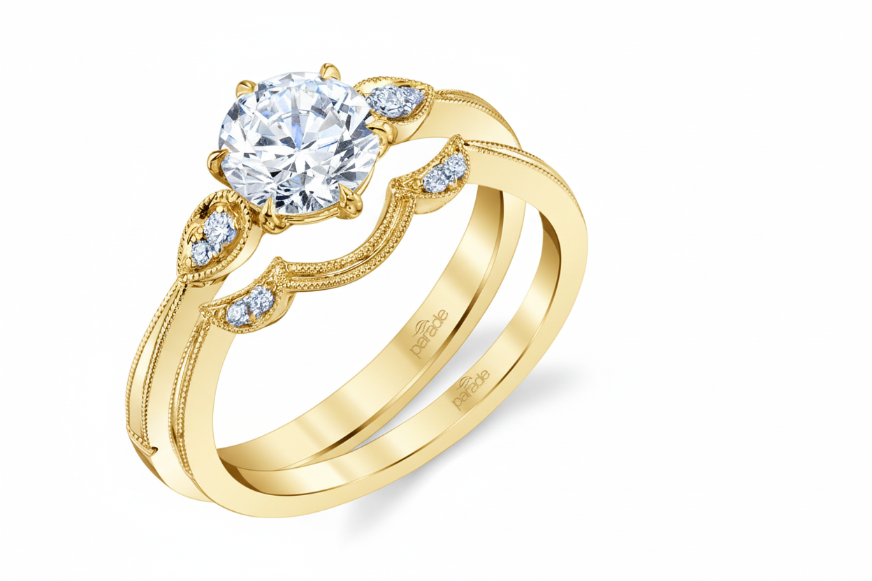 Diamond Contour Milgrain Band in 14K Yellow Gold