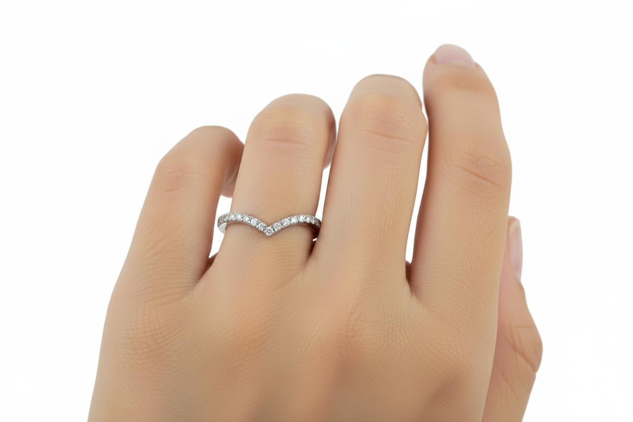 Diamond Chevron Band in 14K White Gold