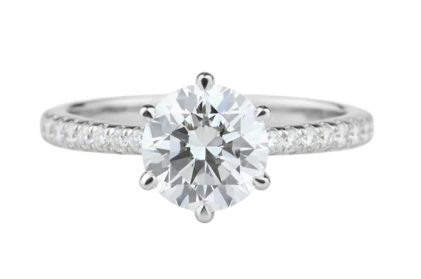 Round 6-Prong Solitaire Semi-Mount Engagement Ring with Diamond Shank in 14K White Gold