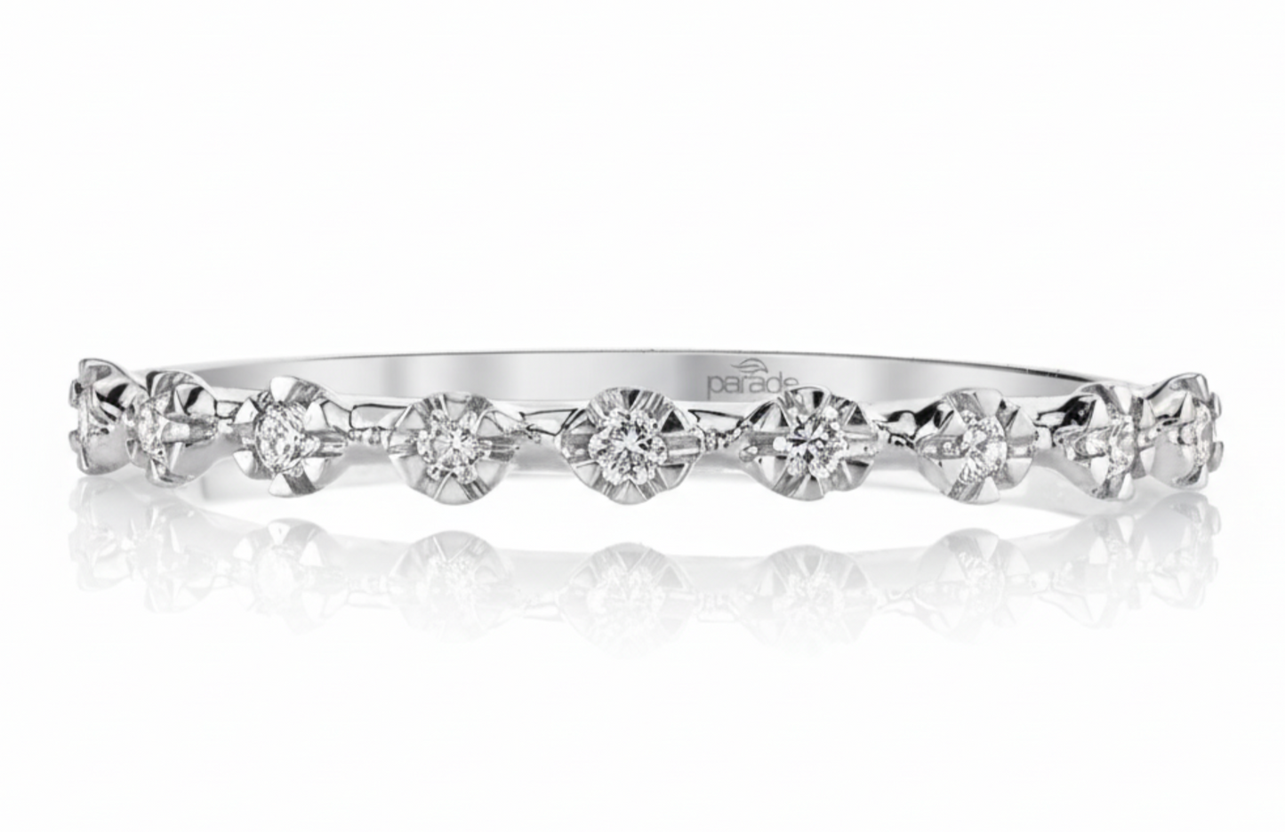 Round Illusion Set Diamond Dainty Band in 14K White Gold