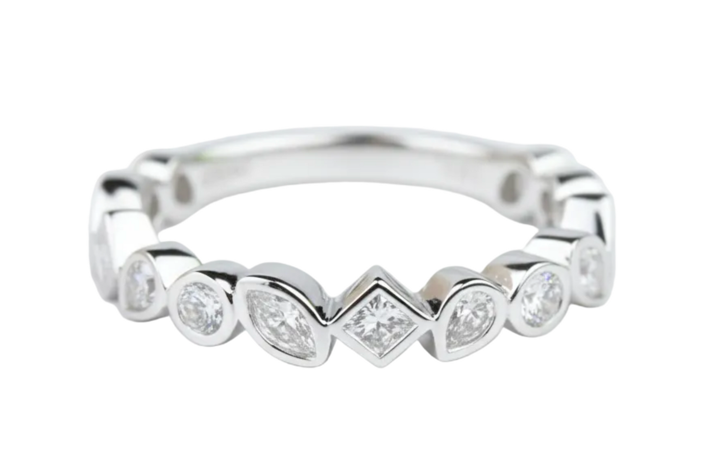 Multi Shapes Diamond Band in 14K White Gold