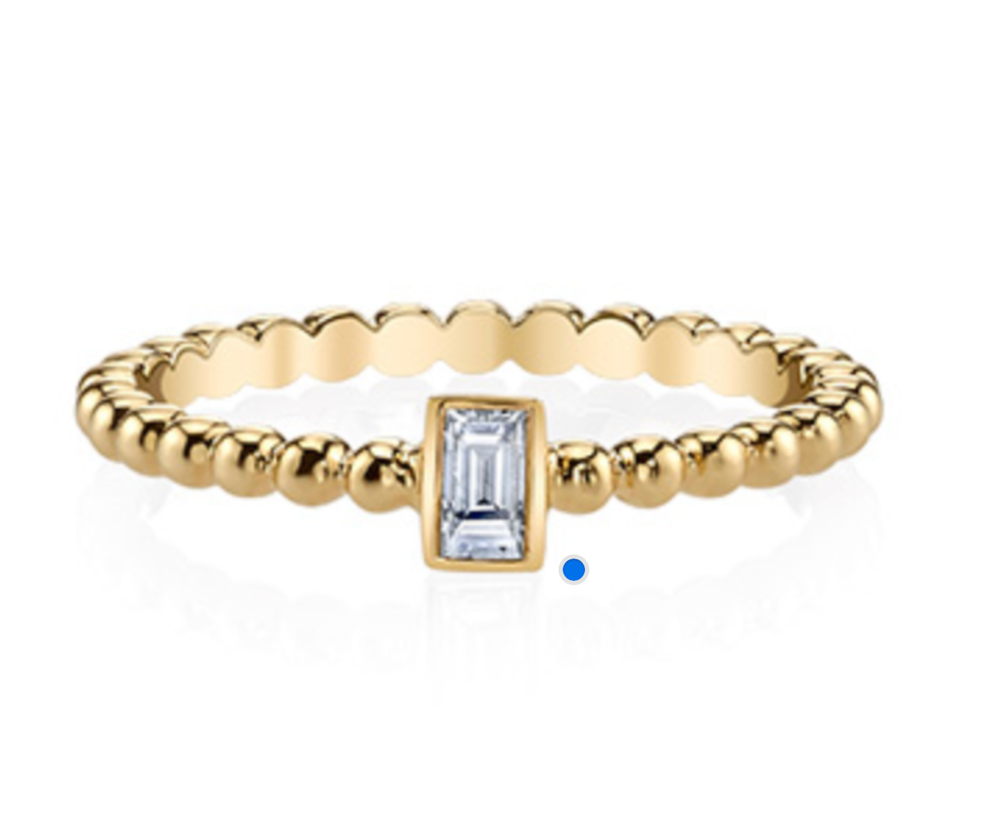 Dainty Bezel-Set Emerald Cut Solitaire Ring with Beaded Band in 14K Yellow Gold