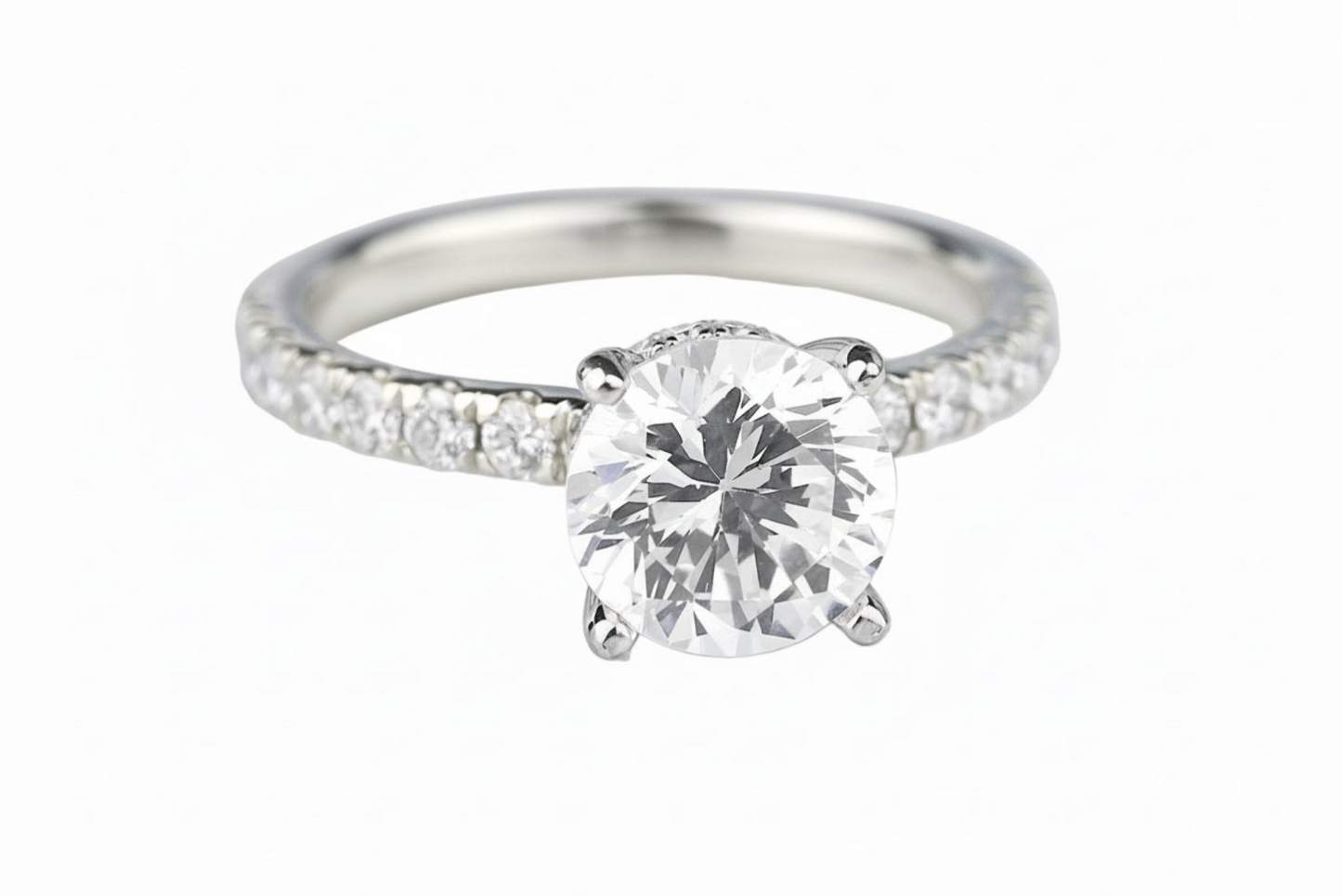 Round Solitaire Semi-Mount Ring with Hidden Halo in 14K White Gold