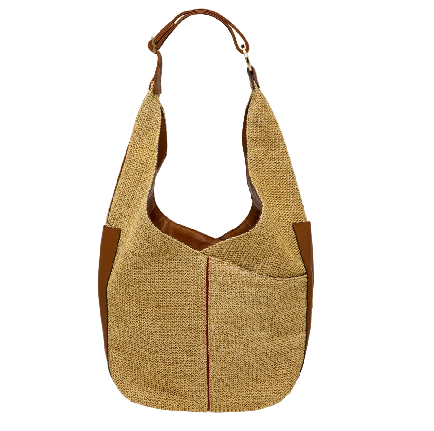 TOM ZIP LRG Shoulder Bag in Cocoa Raffia/Gold